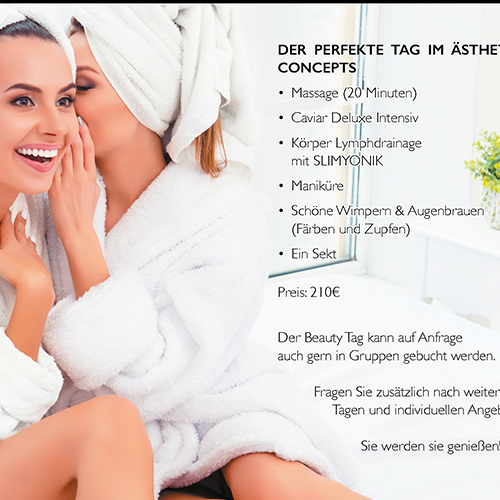 Beauty, Wellness, Fitness Prospekt, Kundeninformation Beauty, Wellness Frauen im Bademantel mit Beautyleistungen
